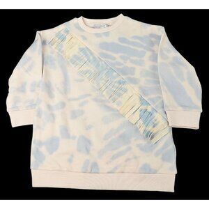 STELLA MCCARTNEY Girls Blue Tie Dye Fringed Fleece Lined Sweatshirt Dress 4 NWT
